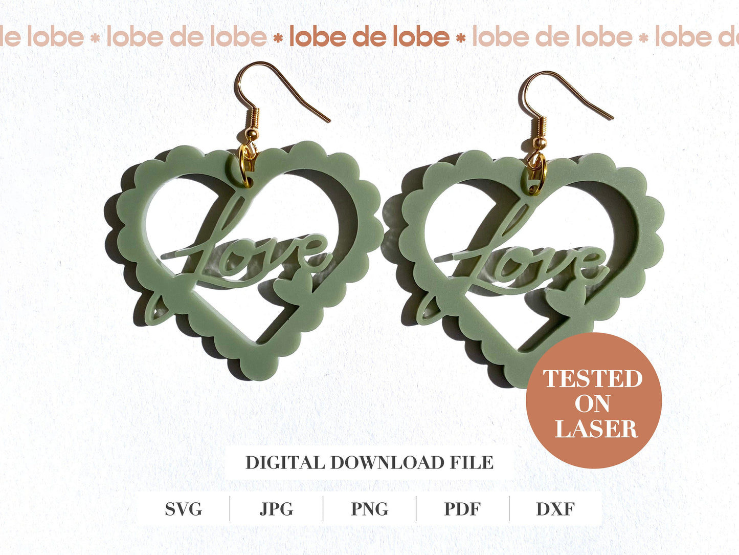 Valentines Scallop Love heart Laser Cut Earrings Digital Download