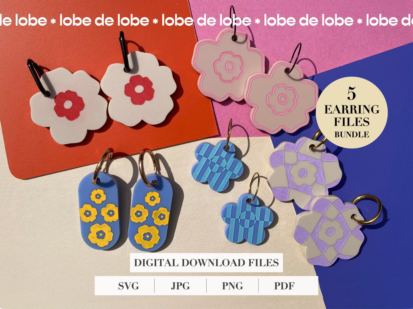 Colorful Bright Spring Floral Bundle Laser Engraved Earrings Digital Download