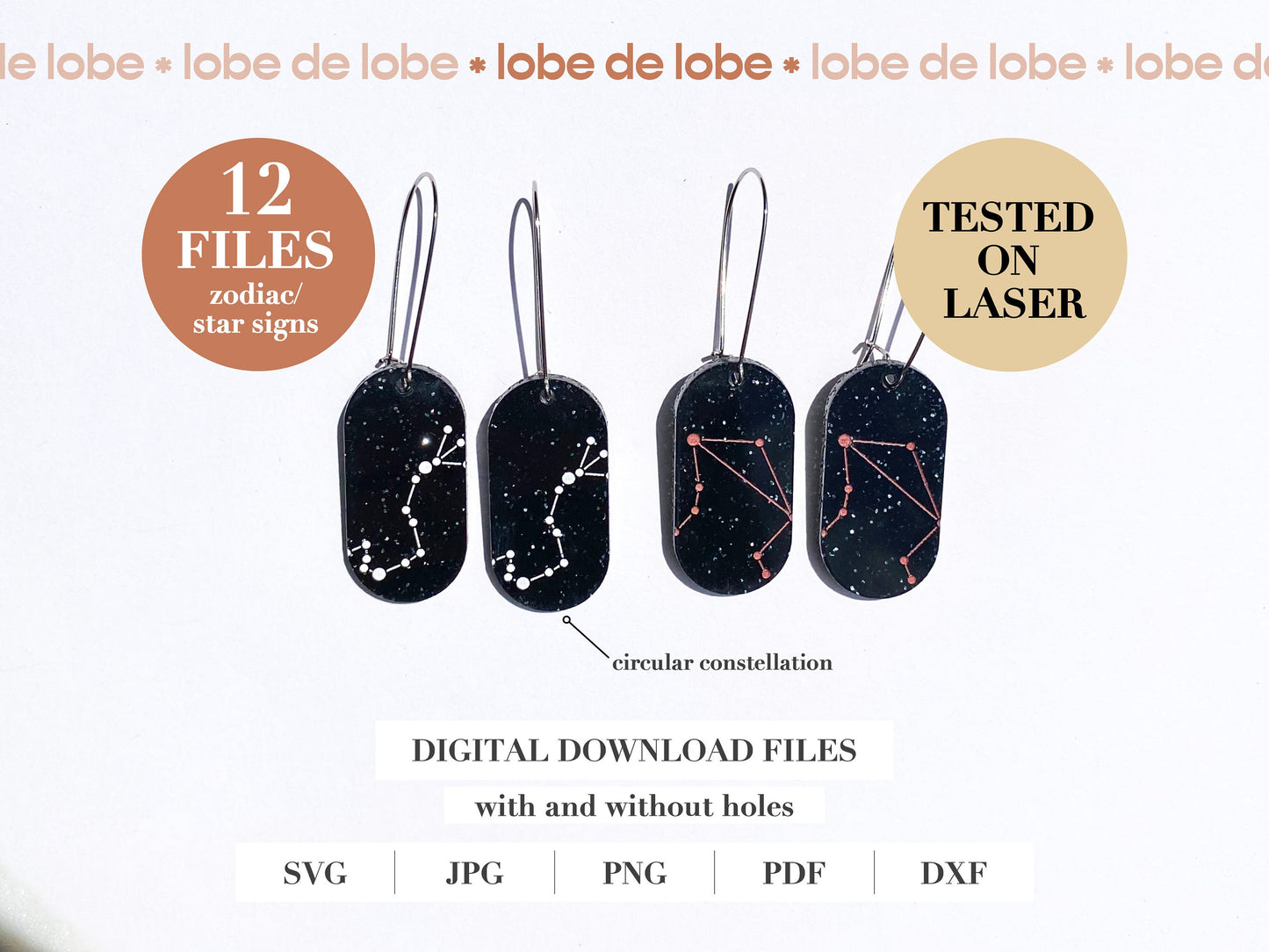 Zodiac Star Sign Astrology Laser Engraved Earrings Digital Download