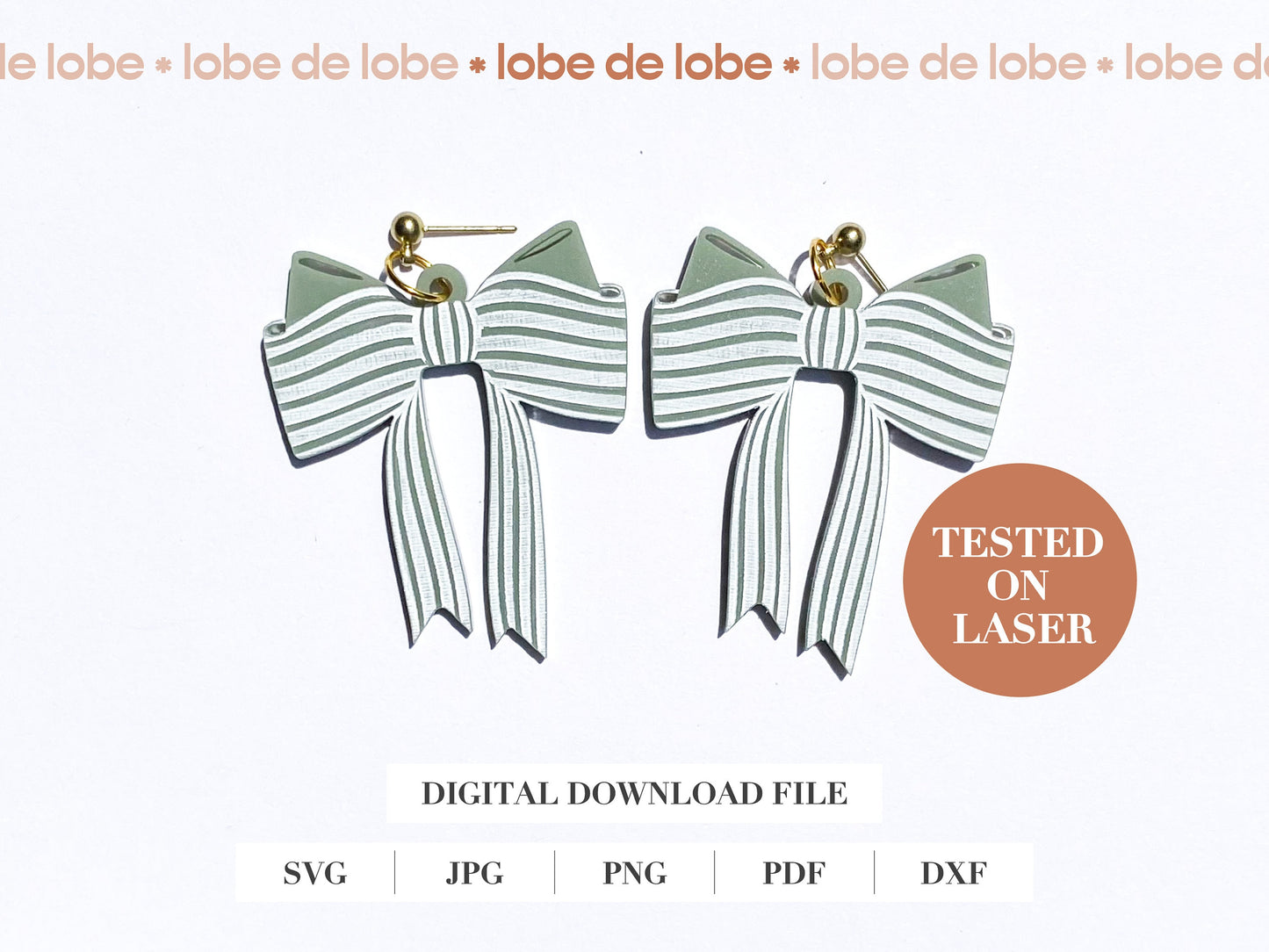 Striped Ribbon Bow Laser Engraved Earrings Digital Download