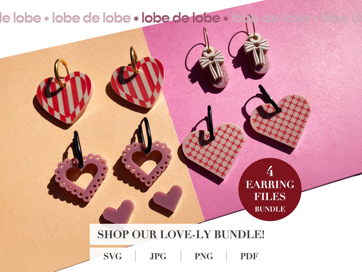 Embroidered Valentines Love Heart Earring Digital Download File