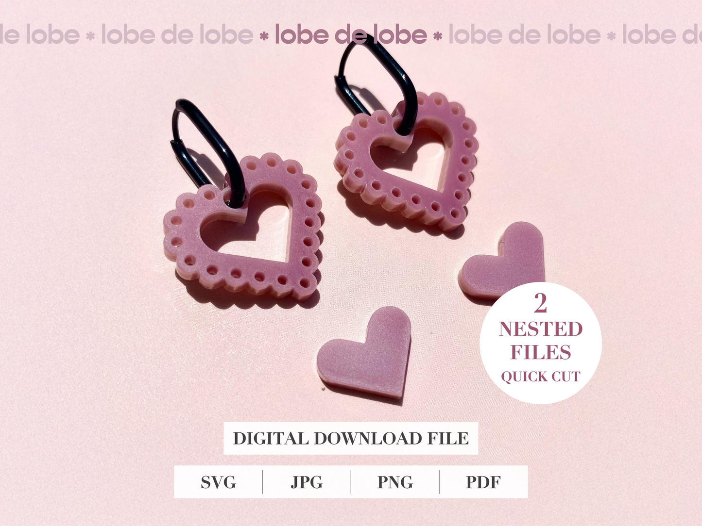 Valentines Scalloped Love Heart Earring Digital Download