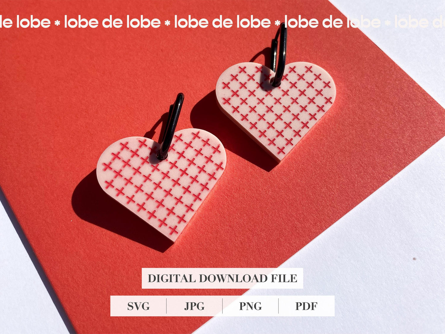 Embroidered Valentines Love Heart Earring Digital Download File