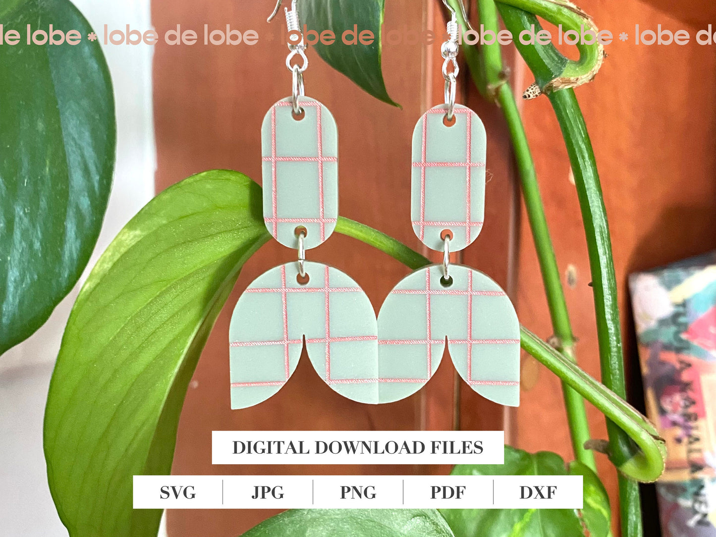 Modern Floral Check Laser Engraved Earrings Digital Download