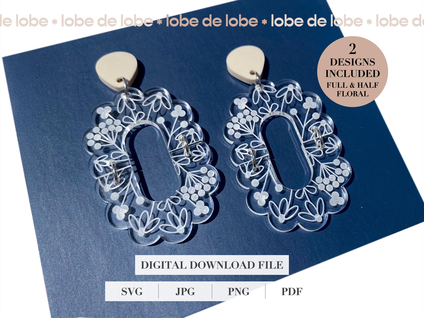 Spring Floral Half Scallop Laser Engraved Earrings Digital Download
