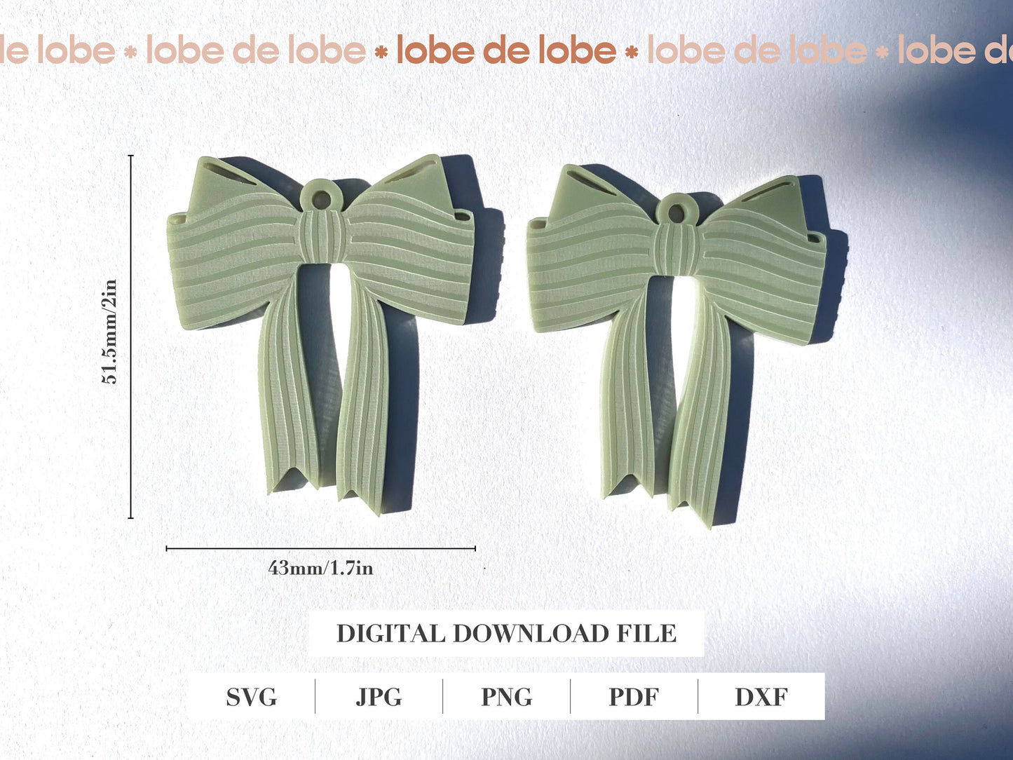 Striped Ribbon Bow Laser Engraved Earrings Digital Download