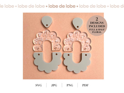 Spring Floral Half Scallop Laser Engraved Earrings Digital Download