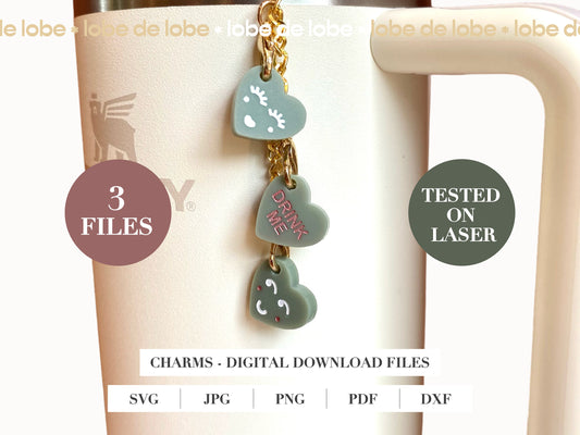 Loveheart Charms Stanley Cup Accessories Laser Cut SVG Files