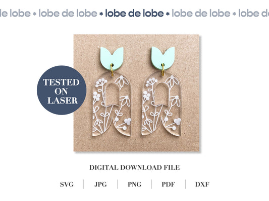 Floral Arch Shape with Cut Out Laser Engraved Earrings Digital Download