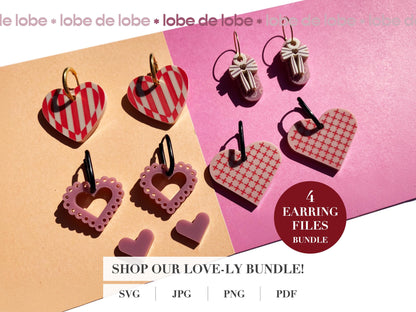Boho Striped Valentines Heart Laser Engraved Earrings Digital Download