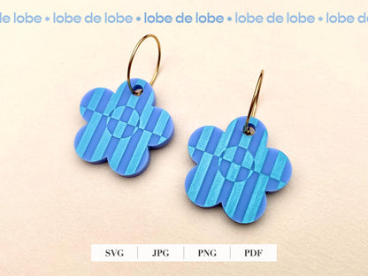 Striped Spring Flower Laser Engraved Earrings Digital Download