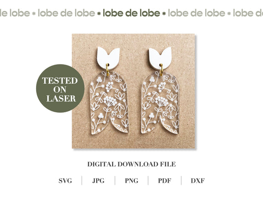 Tulip Spring Floral Laser Engraved Earrings Digital Download