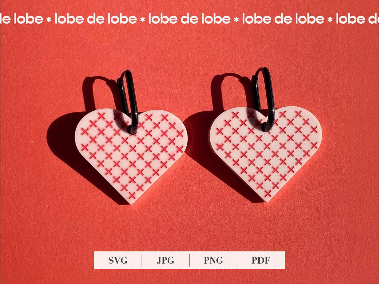 Embroidered Valentines Love Heart Earring Digital Download File