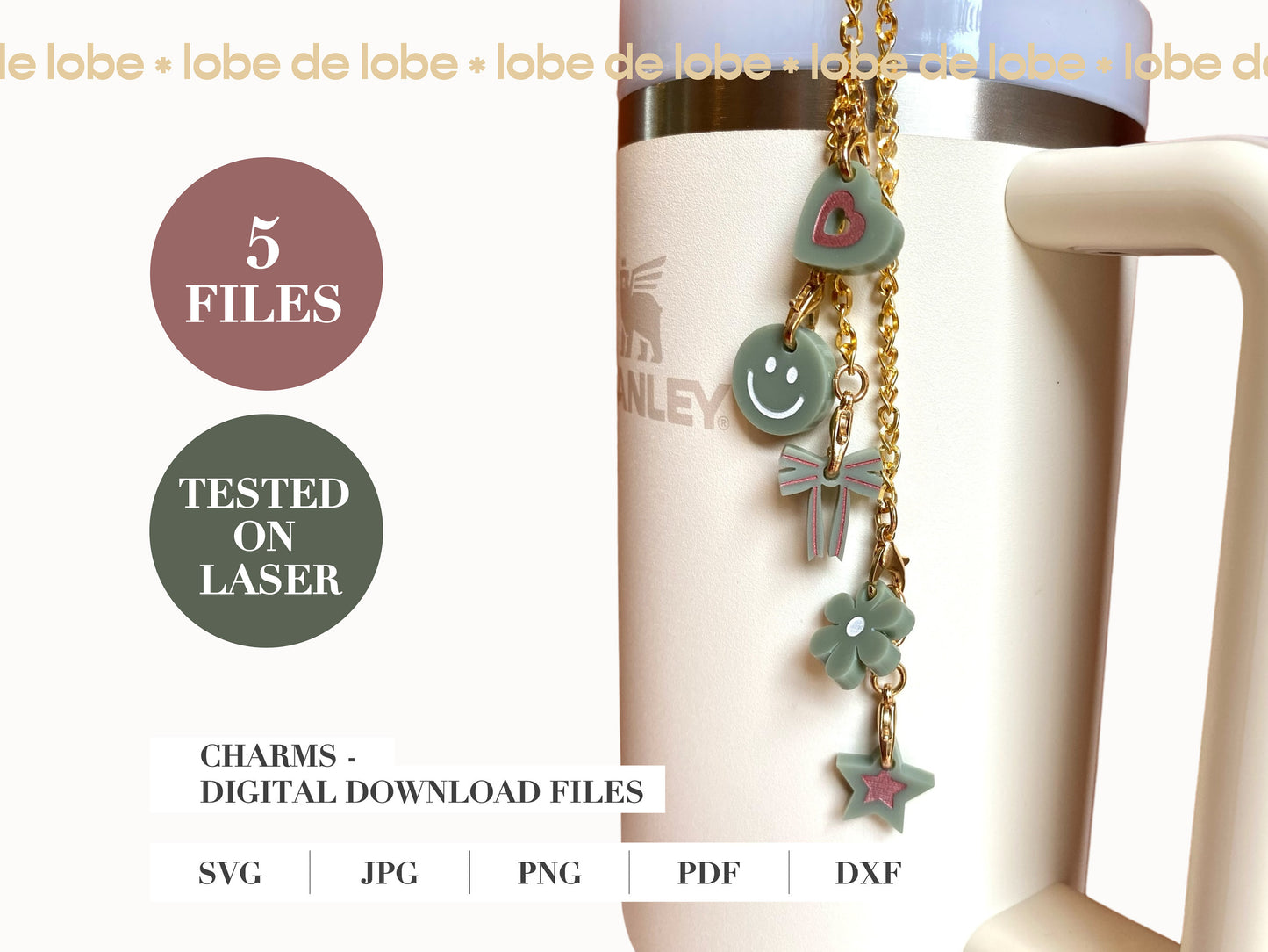 Smiley face, Flower, Heart, Star, Ribbon Laser Engraved Charms Digital Download