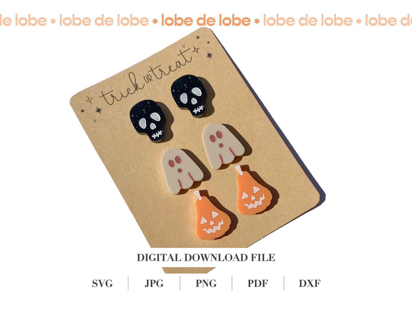 Halloween Skull, Ghost, Pumpkin Studs Laser Engraved Earrings Digital Download