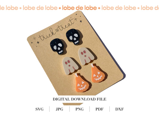 Halloween Skull, Ghost, Pumpkin Studs Laser Engraved Earrings Digital Download