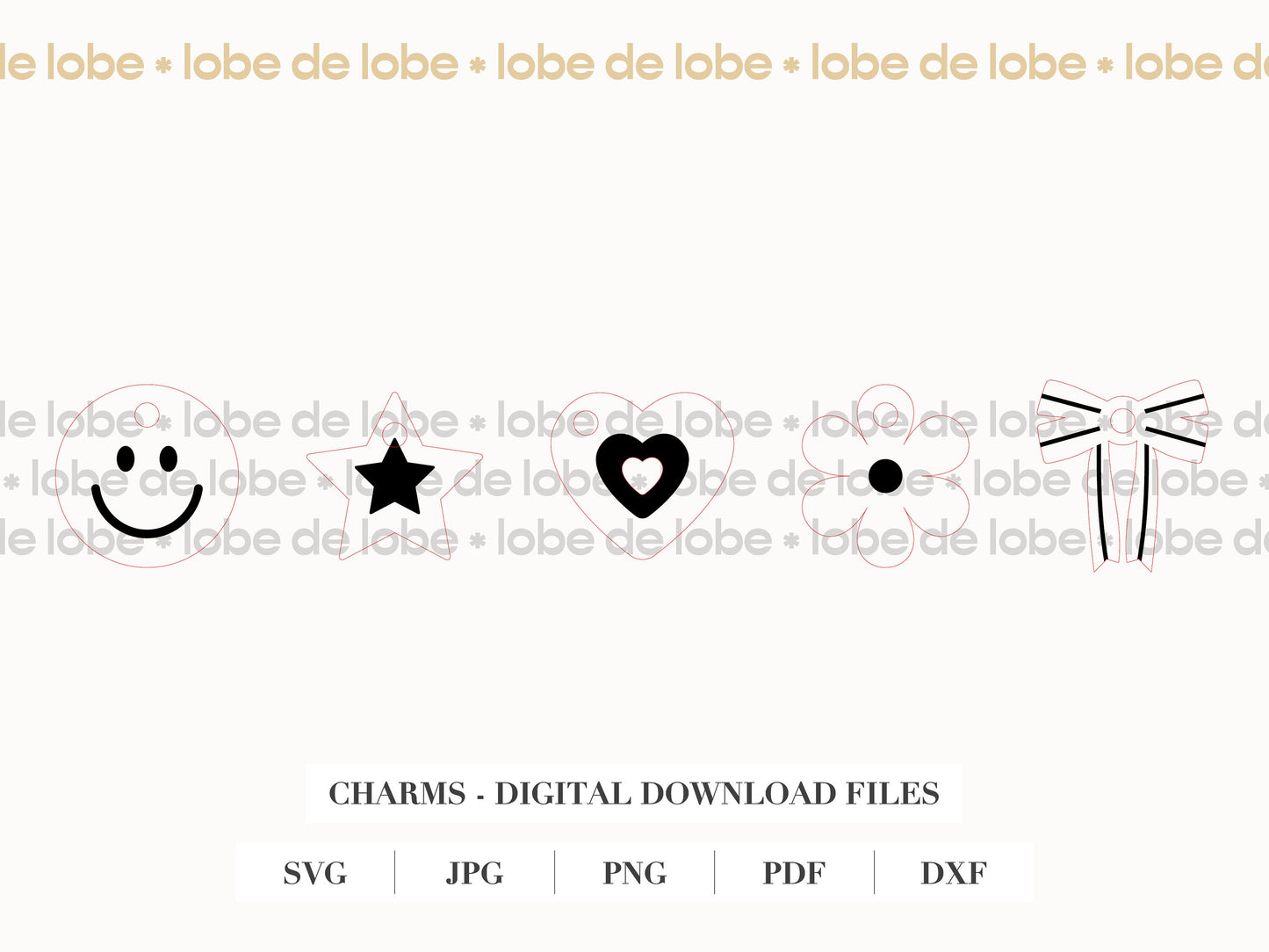 Smiley face, Flower, Heart, Star, Ribbon Laser Engraved Charms Digital Download