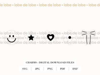 Smiley face, Flower, Heart, Star, Ribbon Laser Engraved Charms Digital Download