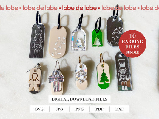 Christmas Holiday Bundle Acrylic Earrings Laser Cut SVG Files