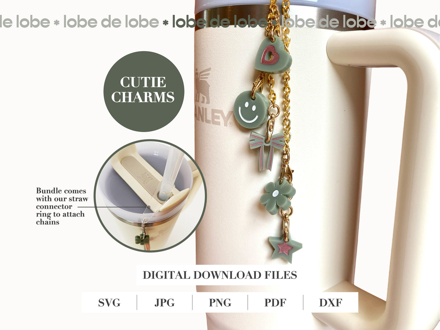Modern Tumbler Charms Bundle + Straw Connector Laser Engraved Digital Download