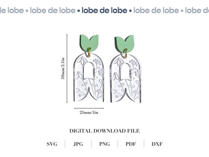 Floral Arch Shape with Cut Out Laser Engraved Earrings Digital Download
