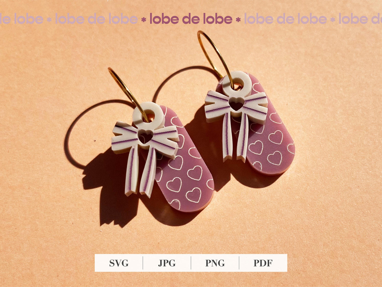 Valentines Love Hearts Bow Laser Engraved Earrings Digital Download
