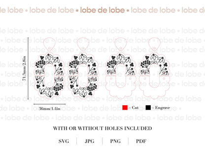 Spring Floral Half Scallop Laser Engraved Earrings Digital Download