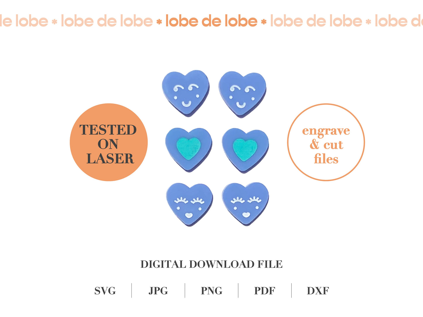 Cute Love Heart Studs Laser Engraved Earrings Digital Download