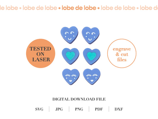 Cute Love Heart Studs Laser Engraved Earrings Digital Download