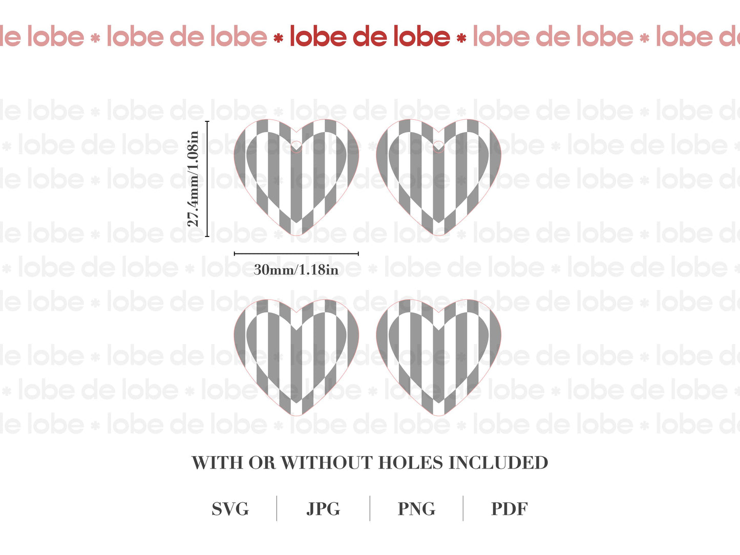 Boho Striped Valentines Heart Laser Engraved Earrings Digital Download
