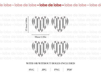 Boho Striped Valentines Heart Laser Engraved Earrings Digital Download