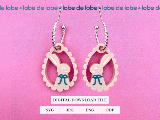 Easter Bunny Rabbit Frame Laser Engraved Earrings Digital Download
