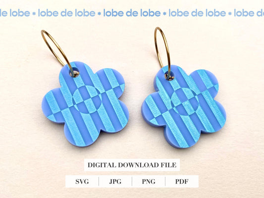 Striped Spring Flower Laser Engraved Earrings Digital Download