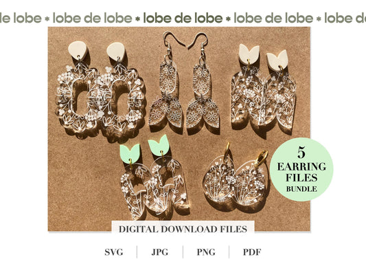 Spring Floral Clear Acrylic Bundle Laser Engraved Earrings Digital Download