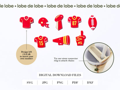 Football Tumbler Topper Laser Engraved Charms Digital Download