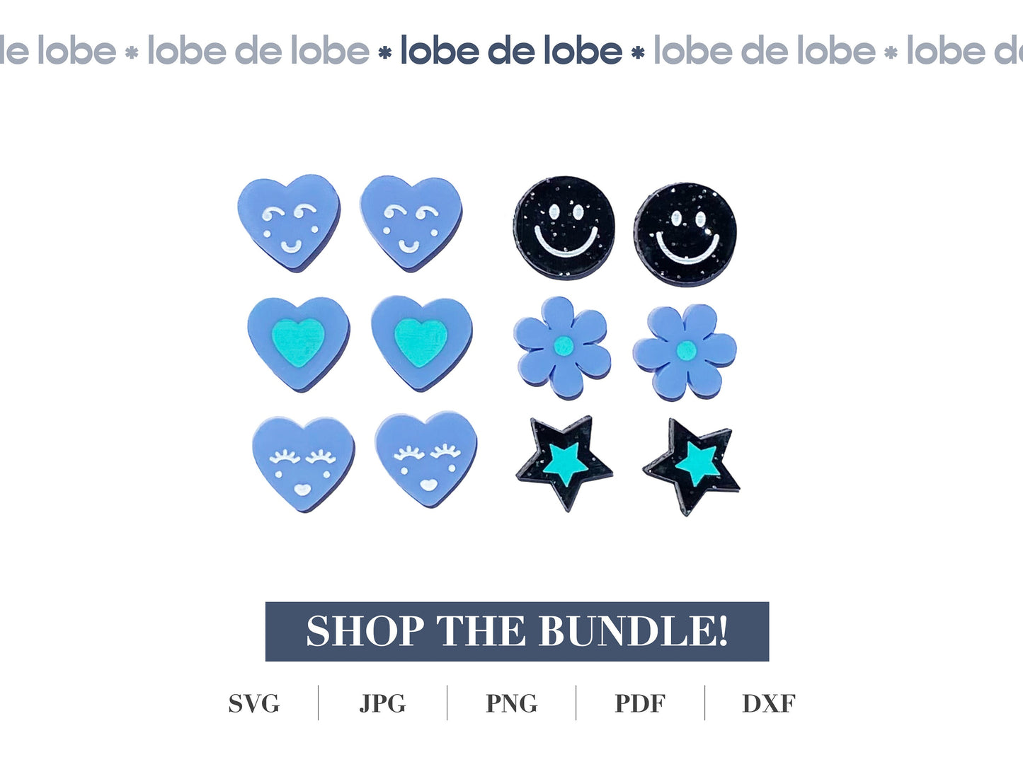 Laser Cut Design Files Cute Stud Bundle Sweet flower Smiley Face Star earring template svg Files