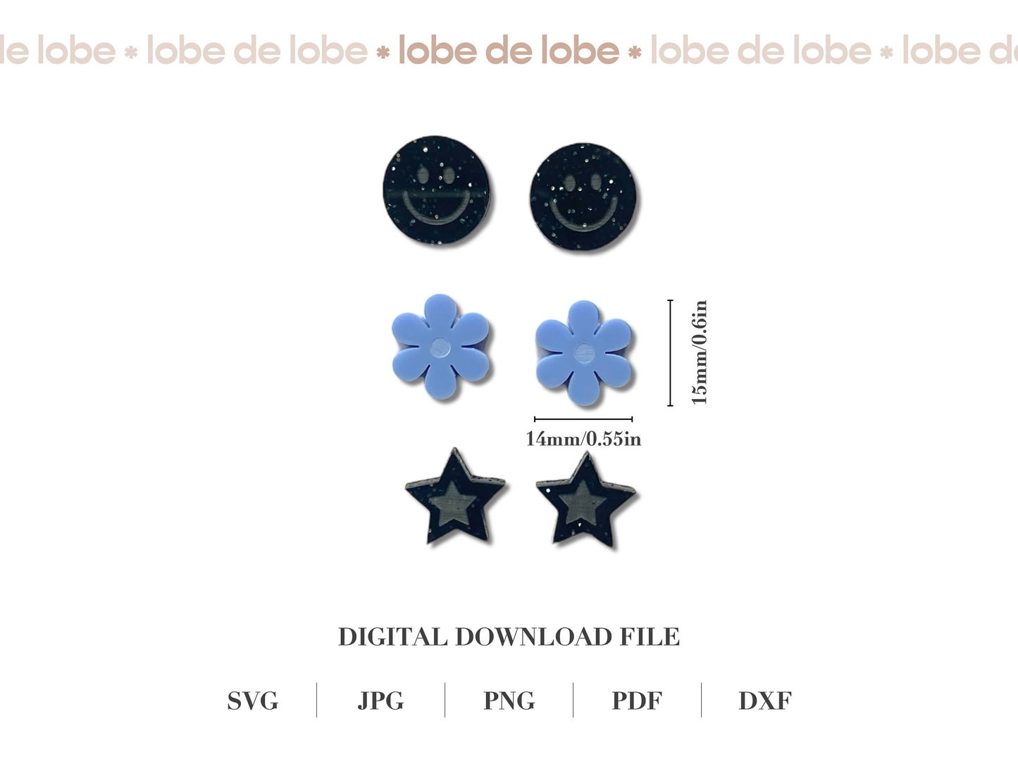 Laser Cut Design FIles Sweet studs bundle | Love heart Valentines earring template | Flower Star Studs