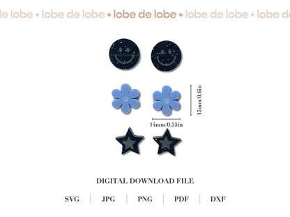 Laser Cut Design FIles Sweet studs bundle | Love heart Valentines earring template | Flower Star Studs