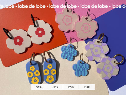 Striped Spring Flower Laser Engraved Earrings Digital Download