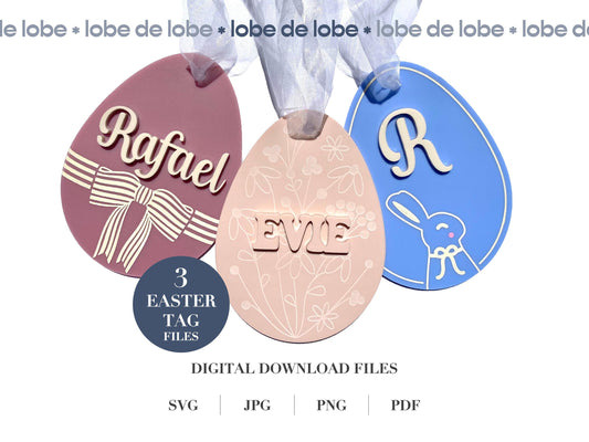 Personalized Easter Basket Tag Bundle with Name Laser Cut SVG File