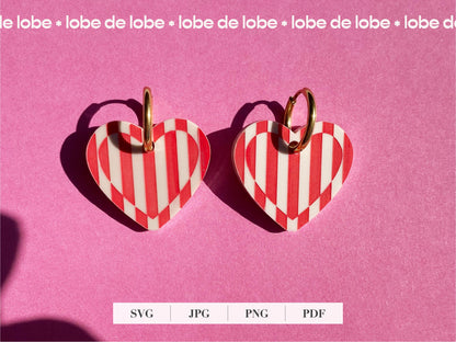Boho Striped Valentines Heart Laser Engraved Earrings Digital Download