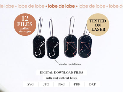 Zodiac Star Sign Astrology Laser Engraved Earrings Digital Download