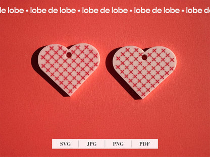 Embroidered Valentines Love Heart Earring Digital Download File