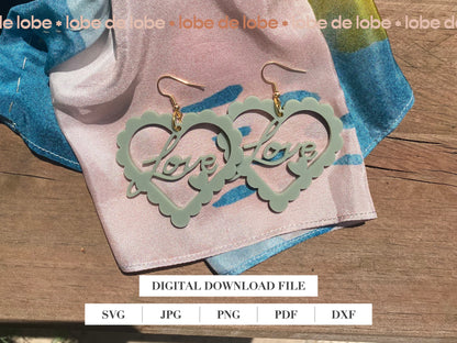 Valentines Scallop Love heart Laser Cut Earrings Digital Download