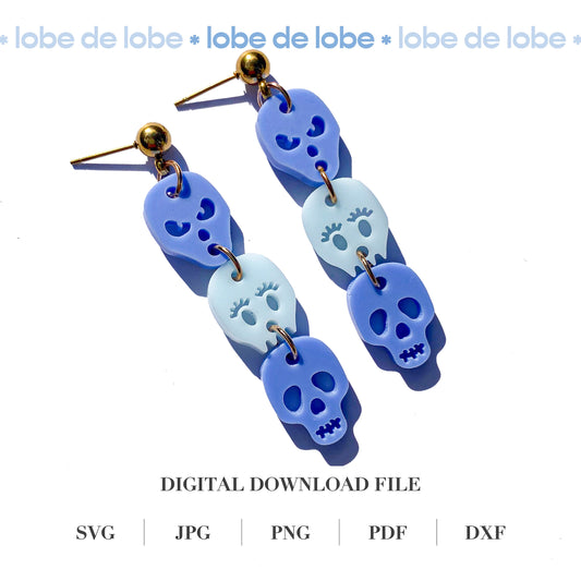Halloween Sugar Skull Dangle Laser Cut Earrings Digital Download
