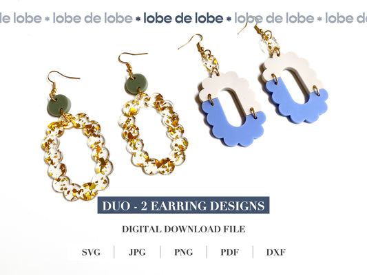 Oval Scallop Squiggle Boho Laser Cut Earrings Digital Download