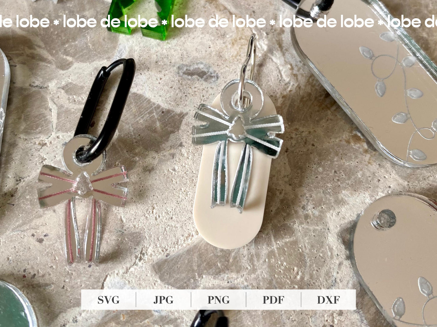 Christmas Tree Ribbon coquette bow Laser Cut Earrings Digital Download