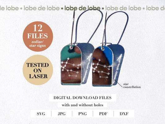 Star Sign Constellation Laser Engraved Earrings Bundle Digital Download