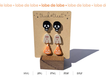 Halloween Skull, Ghost, Pumpkin Studs Laser Engraved Earrings Digital Download