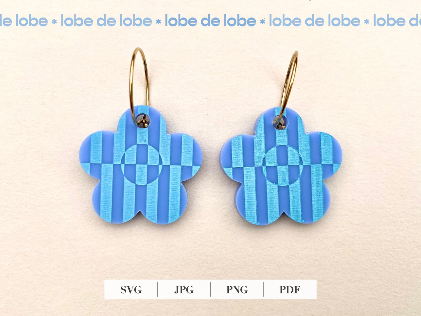 Striped Spring Flower Laser Engraved Earrings Digital Download